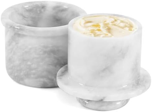 Marble Butter Keeper with Lid Handmade White French Butter Crock for Countertop, 4.25” Butter D... | Amazon (US)