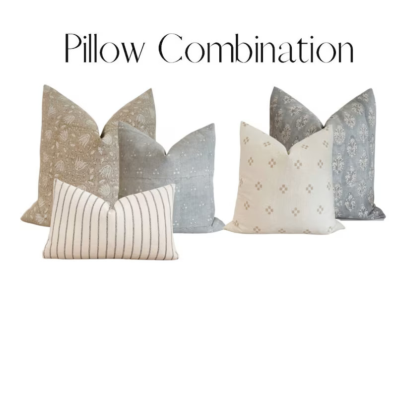 Waverly Pillow Combo| Designer Pillow Covers| Sofa Pillow Combination | Neutral Home Decor| Decor... | Etsy (US)