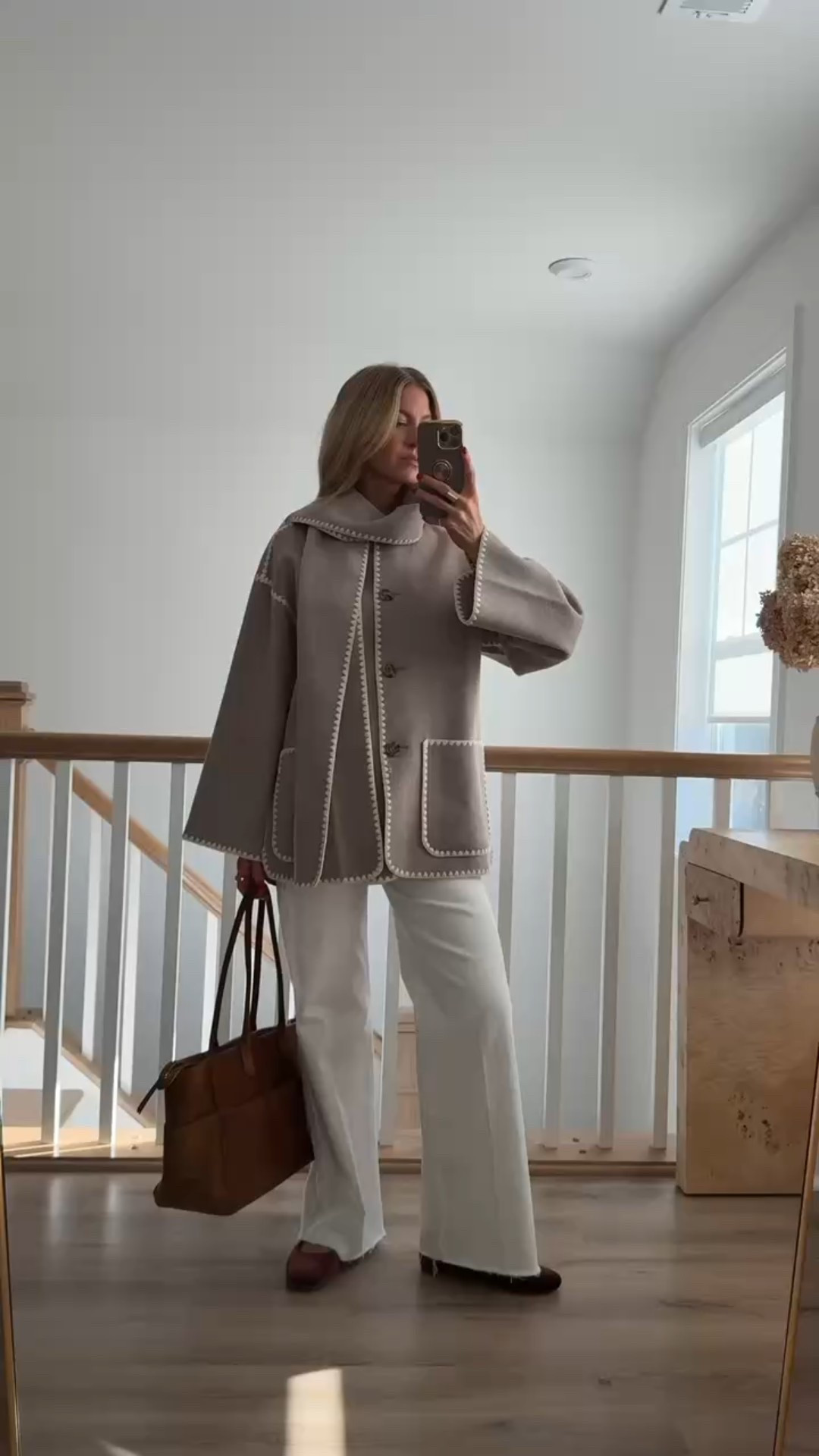 I have been loving this sweater for fall! 
Sweater: runs true to size, wearing size small. 
White Pants: run true to size, wearing a 25
Shoes: run true to size, wearing an eight. They are incredibly comfortable.