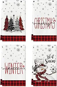 Artoid Mode Red Black Buffalo Plaid Snowman Xmas Trees Christmas Kitchen Towels Dish Towels, 18x2... | Amazon (US)