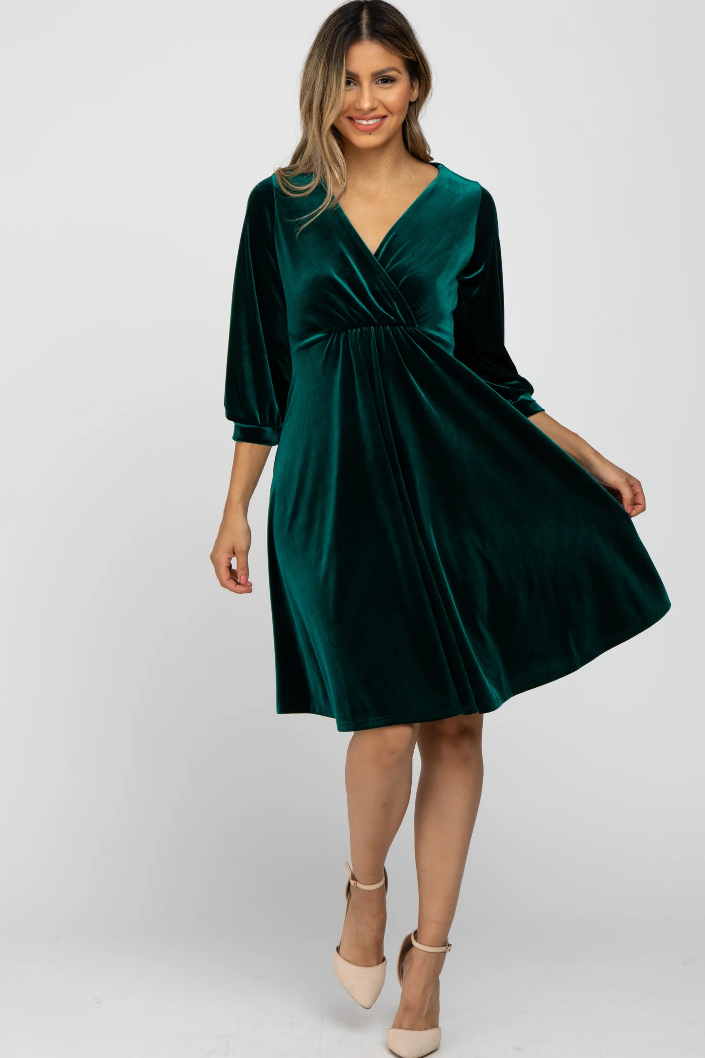 Green Velvet Wrap Front Babydoll Dress | PinkBlush Maternity