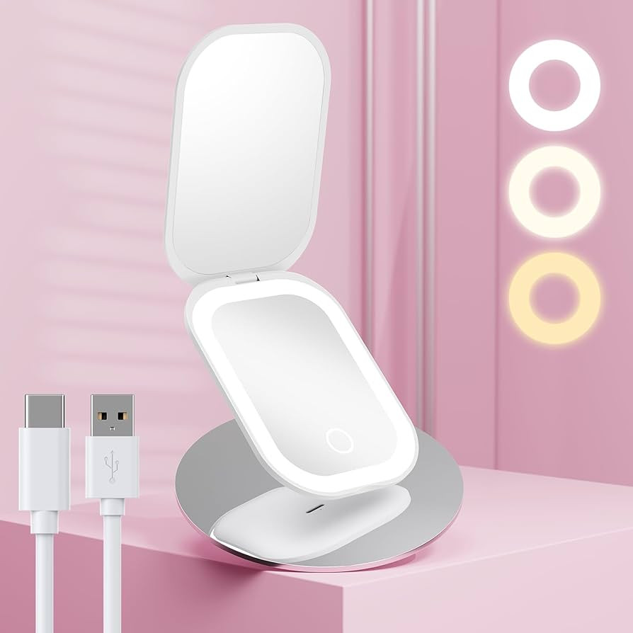 Benbilry Compact Mirror with 3 Color LED Lights, Rechargeable & 360° Light Strip & Memory Functi... | Amazon (US)