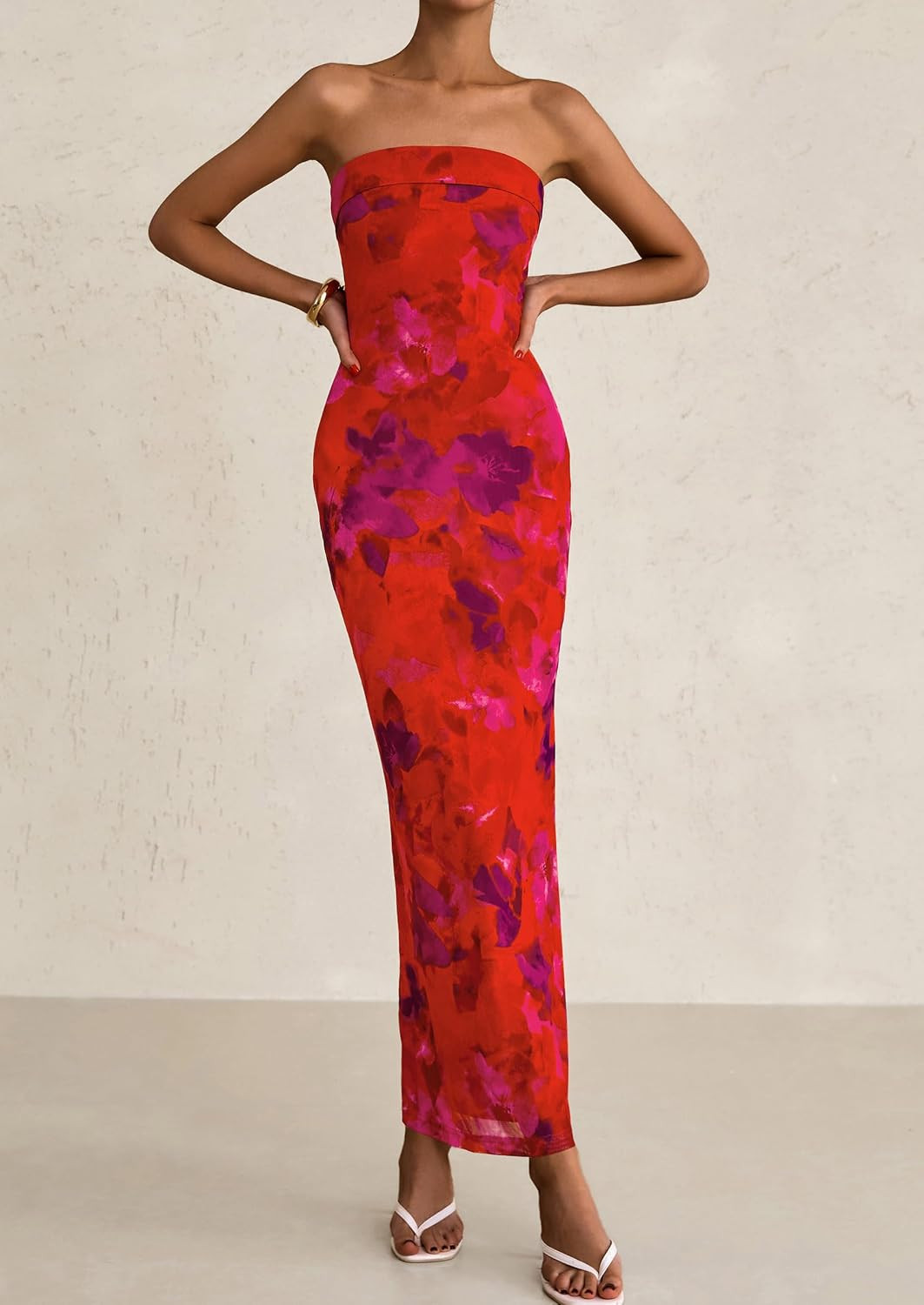 PRETTYGARDEN Womens Floral Long Strapless Summer Dress | Amazon (US)