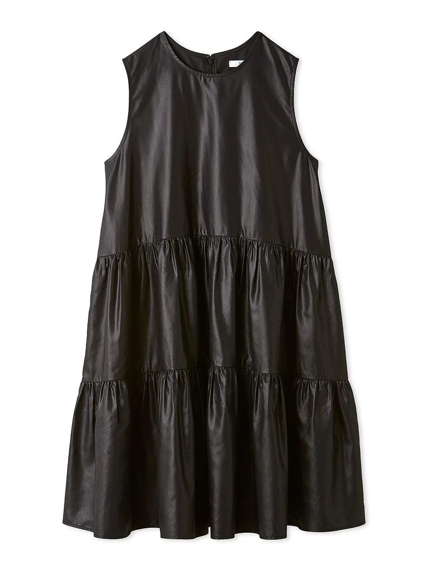 Sleeveless Tiered Faux Leather Mini Dress - 0(SMALL) / BLACK | Snidel