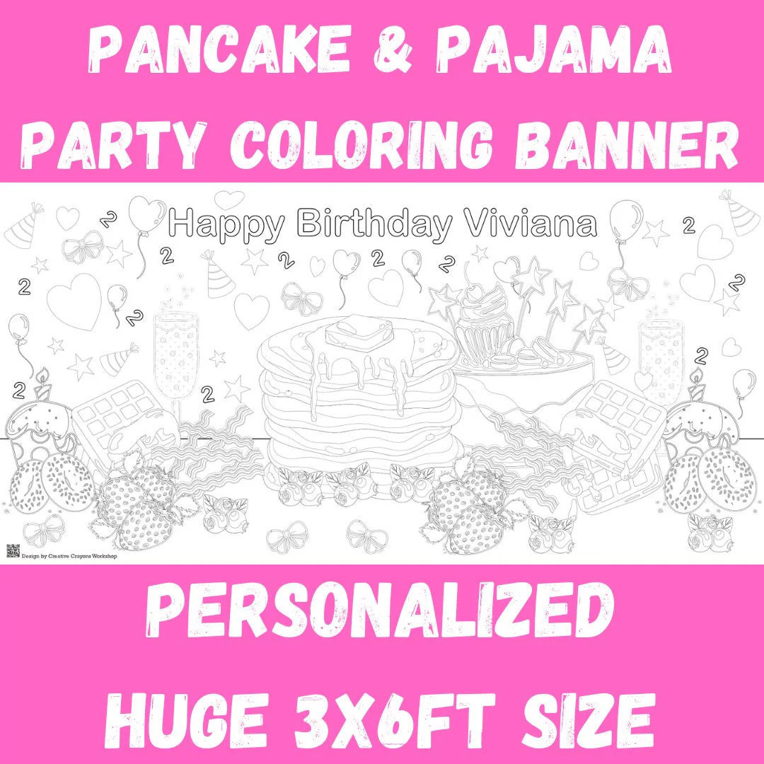 Personalized Pancakes & Pajamas Birthday Coloring Tablecloth - 36"x72" | Etsy (US)