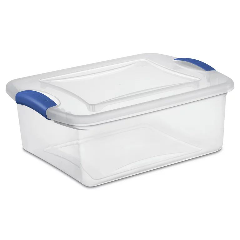 Sterilite 15 Qt. Clear Plastic Latch Box, Blue Latches with Clear Lid | Walmart (US)