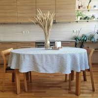 Oval Striped Linen Tablecloth, White Stripy Oval Table Cloth, Blue Stripes Cover | Etsy (US)