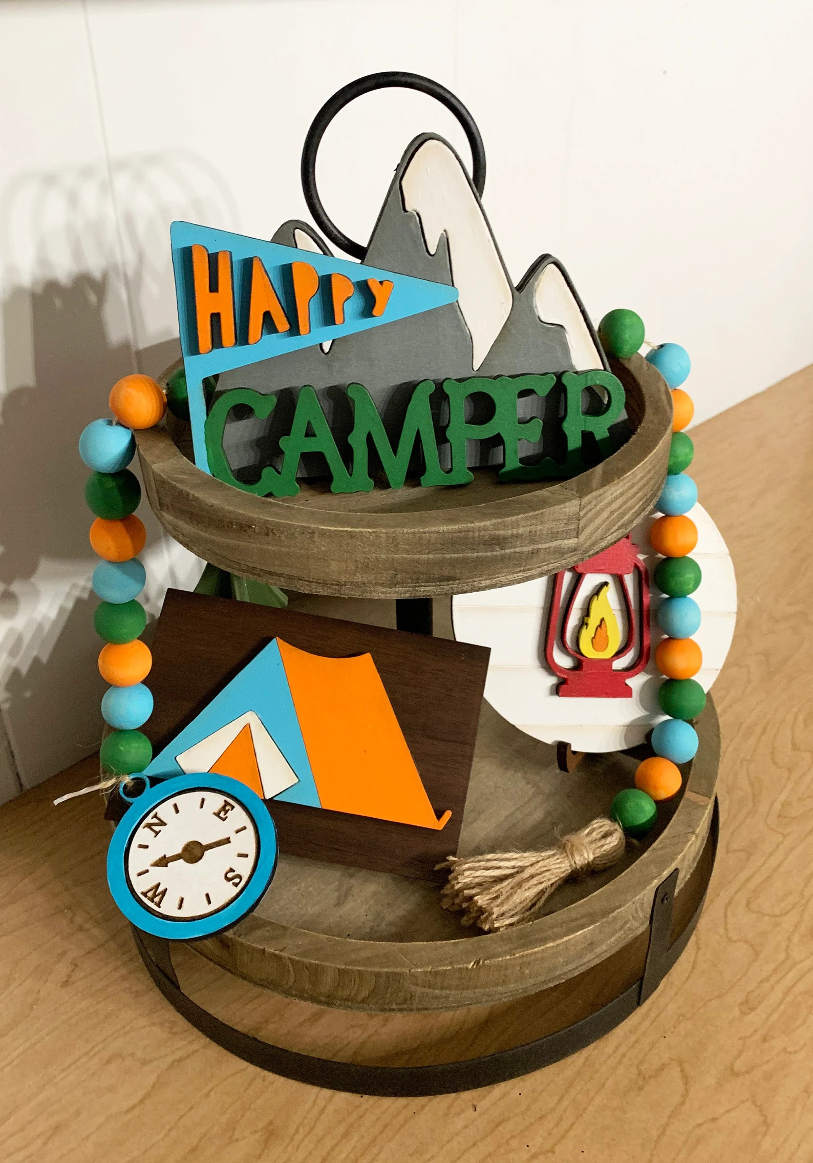 CAMPING Tiered Tray Decor Lantern Compass Tent Bead Garland | Etsy | Etsy (US)