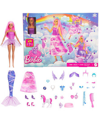 Barbie Advent Calendar with Fashion Doll and 24 Surprise Toy Accessories Including Unicorn and Pe... | Macy's