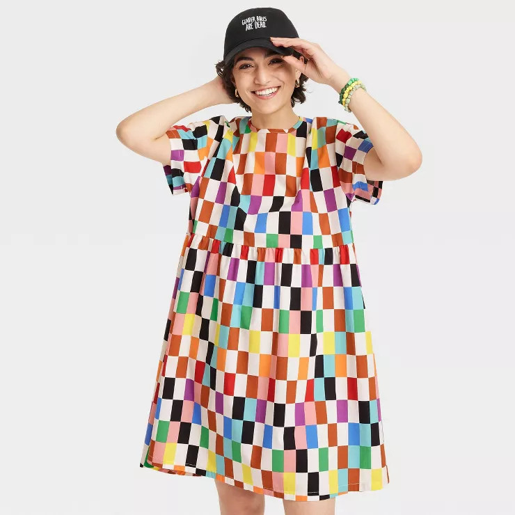 Pride Adult Short Sleeve Checkered Skater Dress | Target