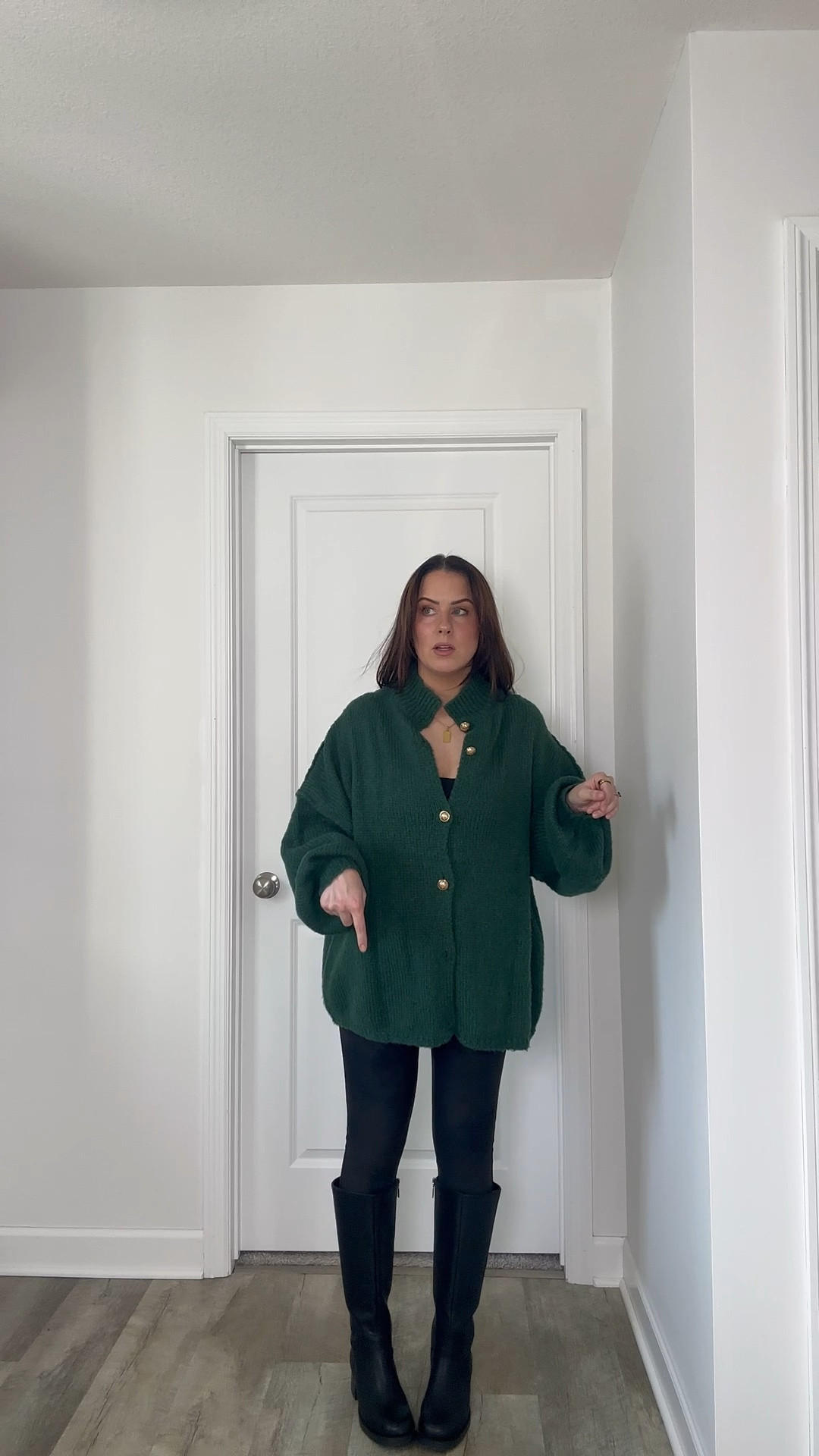 Entire outfit on sale! Would be perfect for the holidays! Fleece lined leggings only $49 & come in petite! Wearing large petite here! Wearing s sweater, m petite coat & boots are tts 

#LTKHoliday #LTKCyberWeek #LTKPetite