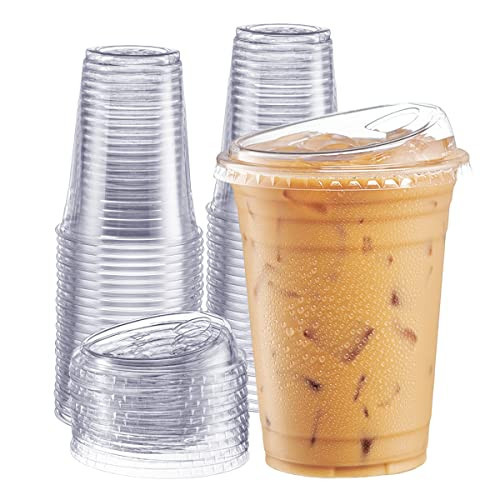 GUSTO Clear Plastic Cups with Lids [16 oz - 100 Count] - Disposable Iced Coffee Drink Cups with Strawless Sip Lids for Smoothies, Juices, and More - (Formerly Comfy Package) | Amazon (US)