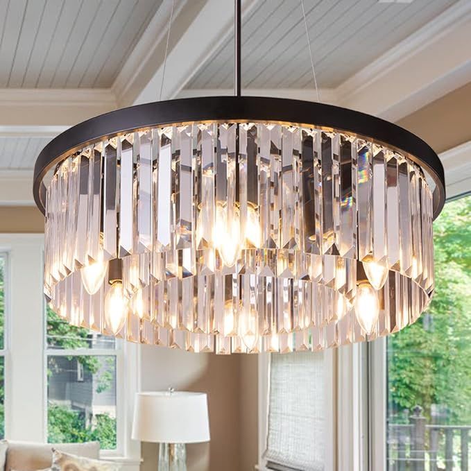 Wellmet Modern Crystal Chandelier for Dining Room, 6 Lights Black Farmhouse Crystal Pendant Light... | Amazon (US)