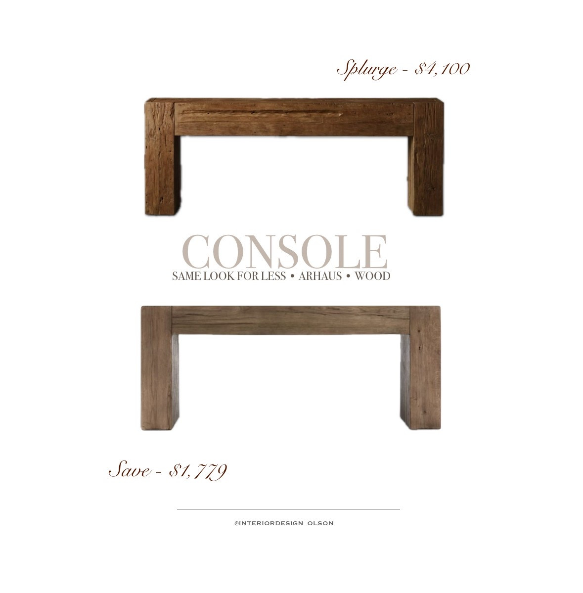 Splurge vs. Save: Wood Console Table Edition 🪵
Both amazing options—just depends on your budget! The splurge version from Arhaus is a showstopper, but the save offers the same sculptural look for less than half the price. Perfect for an entryway, behind a sofa, or anywhere you want to add warmth and style.

I’ve linked both below so you can shop your favorite!

#SplurgeVsSave #ConsoleTable #ArhausLookForLess #EntrywayDecor #WoodConsoleTable #ModernOrganicStyle #LTKHome #NeutralDecor #AffordableDesign #InteriorDesignFinds