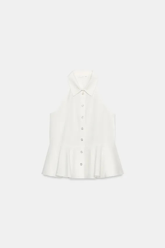 Halter neck shirt with lapel. A-line hem. Front button closure. | Zara US