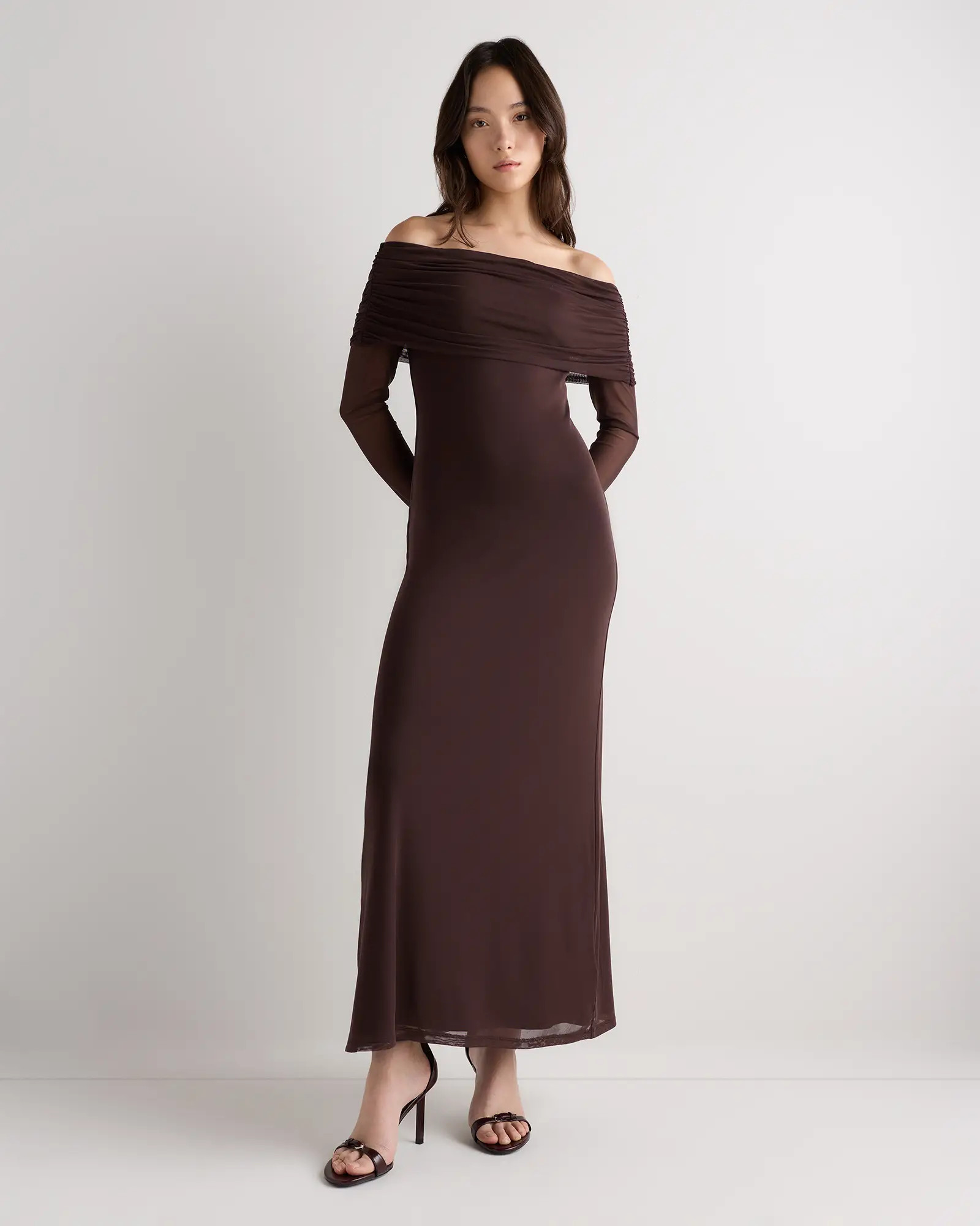 Mesh Knit Off The Shoulder Maxi Dress | Quince