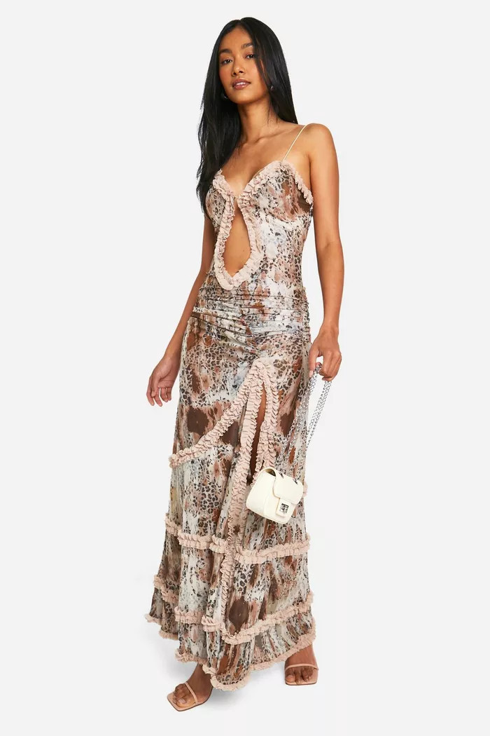 Animal Cut Out Extreme Ruffle Maxi | boohoo (US & Canada)
