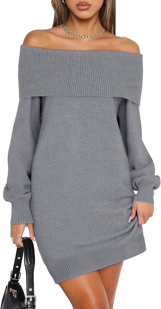 ANRABESS Womens Off The Shoulder Sweater Dress Casual Loose Knit 2025 Fall Winter Trendy Long Sle... | Amazon (US)