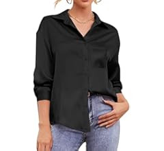 Chigant Women Button Down Shirts V Neck Blouses with Pocket Chiffon Blouse Long Sleeve Business W... | Amazon (US)