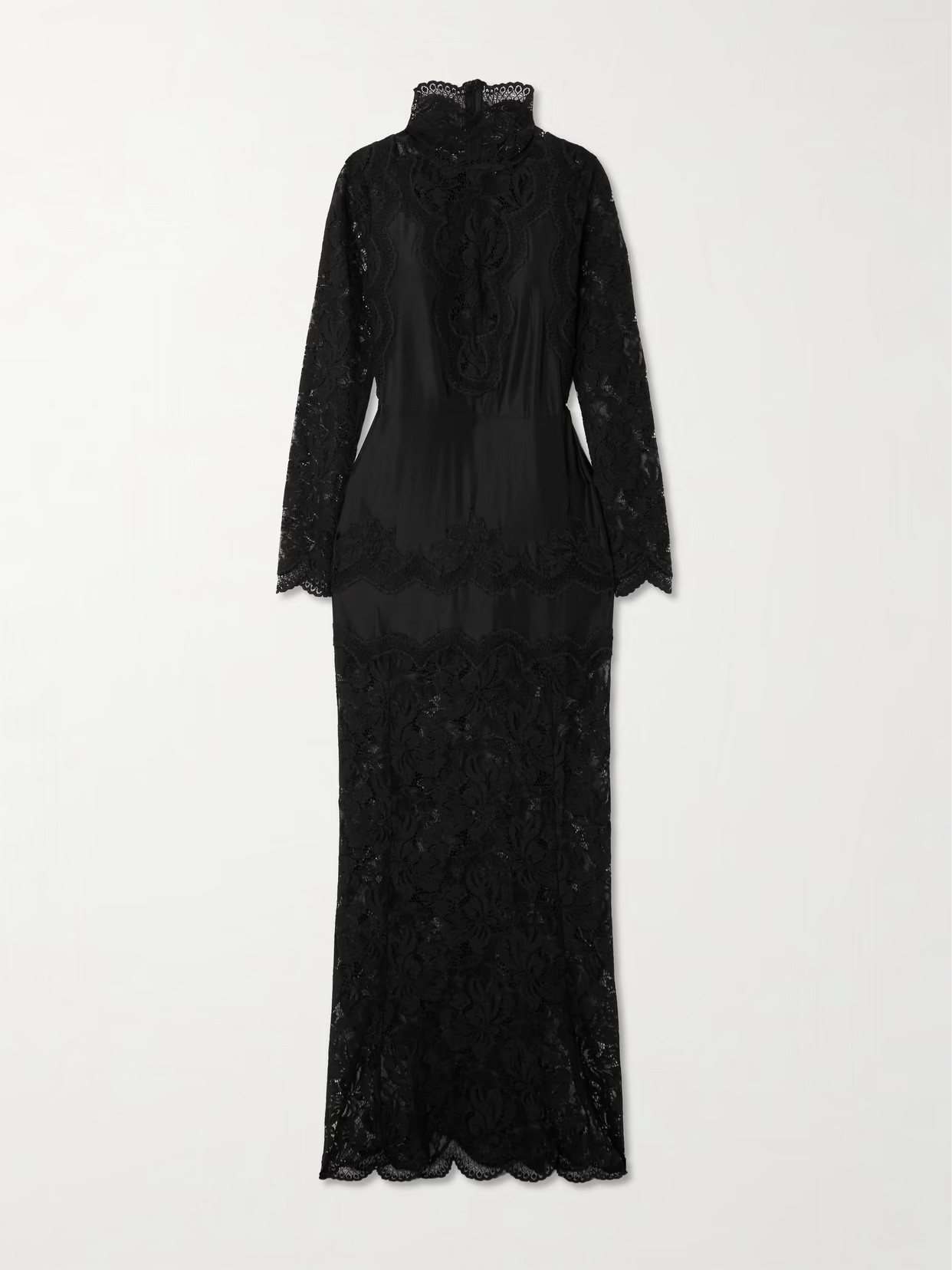 RABANNE - Lace-trimmed Silk-satin Maxi Dress - Black | NET-A-PORTER (US)
