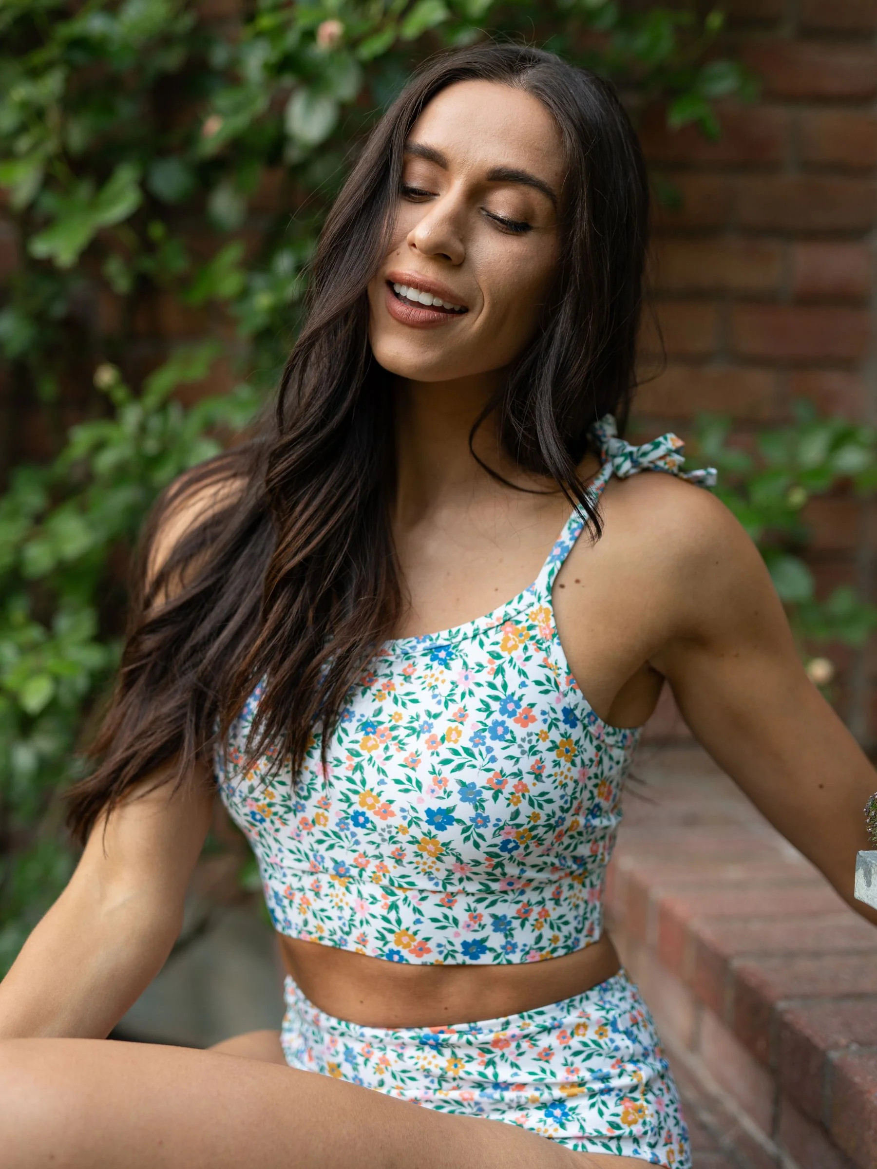 Calico Shoulder-Tie Crop Top | Lime Ricki
