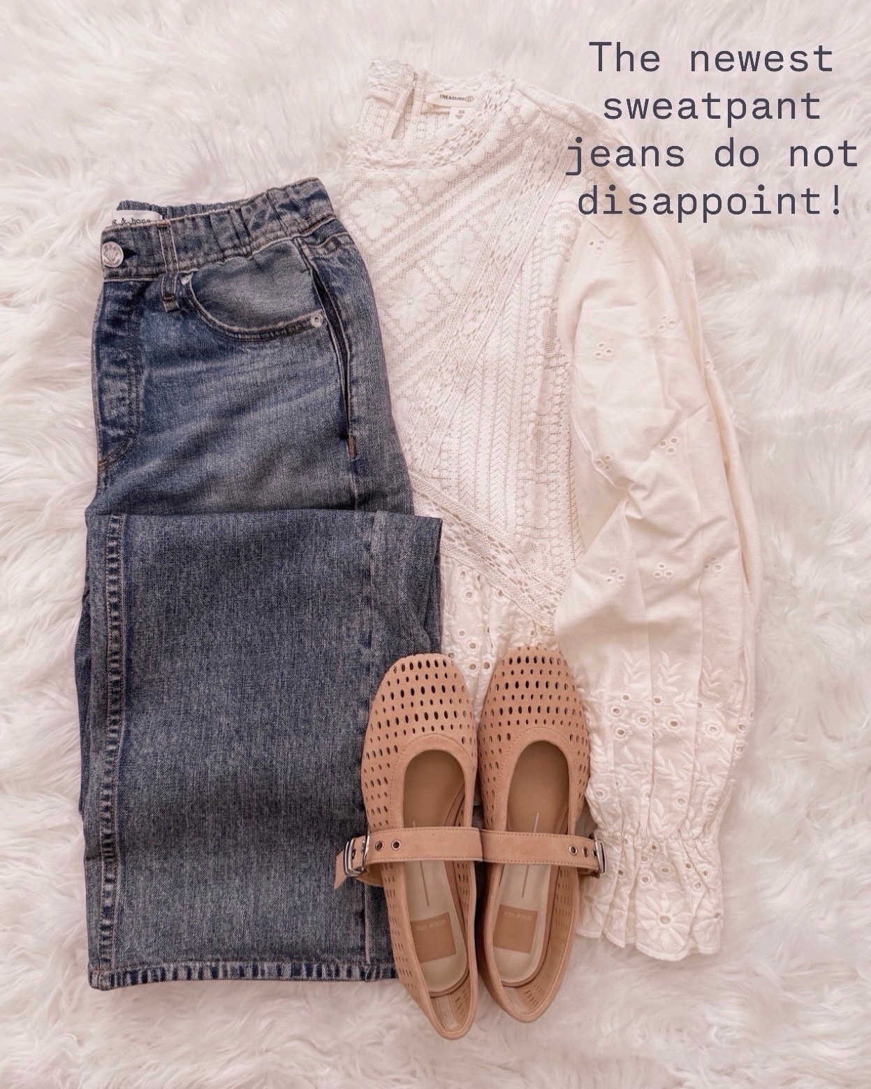 If they look like denim but feel like sweats, I’m in. These sweatpant jeans are the kind you reach for on busy days when you still want that real outfit look.

sweatpant jeans, comfortable denim, pull on jeans, stretchy jeans for women, casual spring outfit, eyelet blouse outfit, neutral flats, everyday mom style, comfy chic outfit

#LTKOver40 #LTKootd #LTKSeasonal