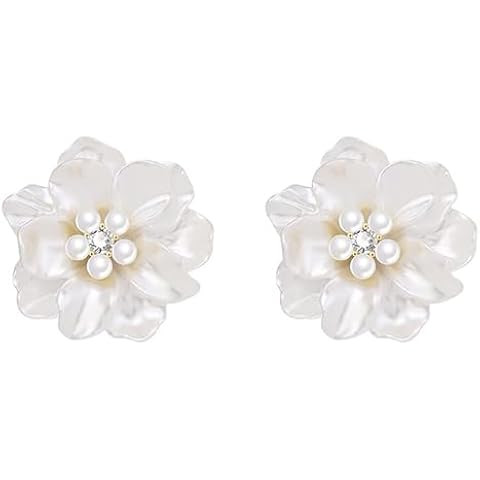 AeraVida Pretty White Mother of Pearl Flower Clip On Earrings for Women | Handmade Mother of Pear... | Amazon (US)