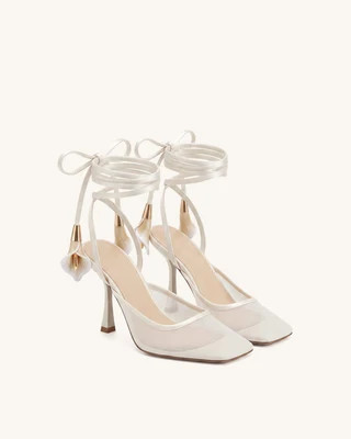 Astrid Calla Lily Lace-Up Mesh Pumps - Beige | JW PEI US