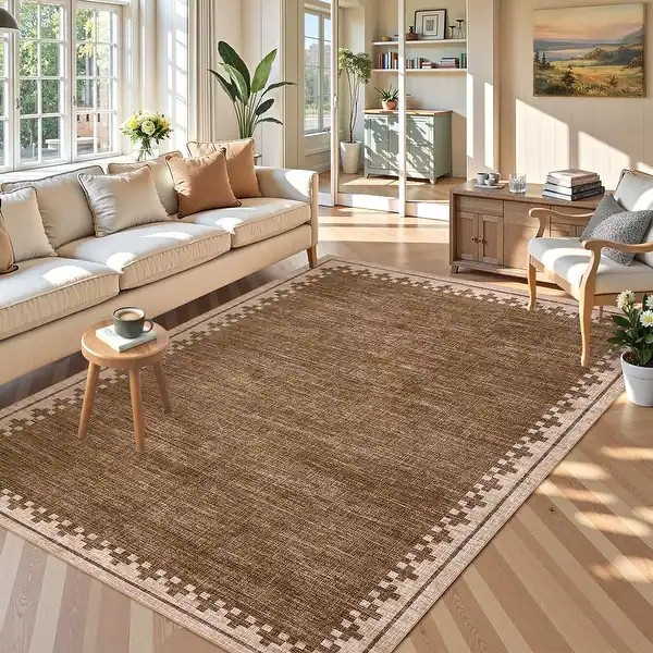 Garvee Modern Check Border Washable Area Rug | Bed Bath & Beyond