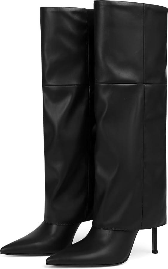 Oiamenne Women's Fold Over Boots Knee High Boots for Women Pointed Toe Stiletto Heel Long Boots S... | Amazon (US)
