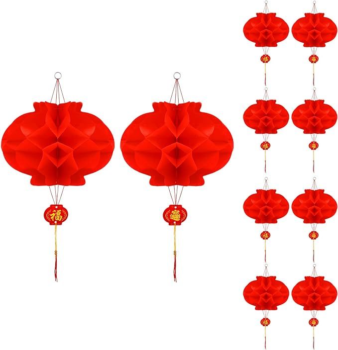 TOYMIS 10 Pieces15.7 x 7.9 inch / 40 x 20cm Red Chinese Lanterns, New Year Lantern with “Fu”... | Amazon (CA)