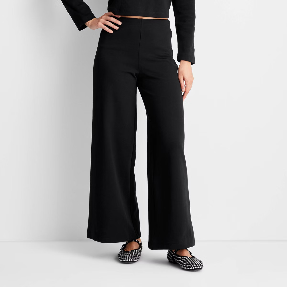 Women's High Rise Wide Leg Knit Pants - Future Collective Black XXS | Target