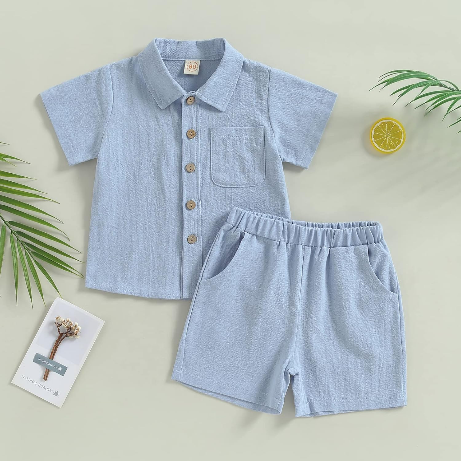 Hoanselay Baby Boy Cotton Linen Shorts Set Solid Color Short Sleeve Button Down T-Shirt Tops and ... | Amazon (US)