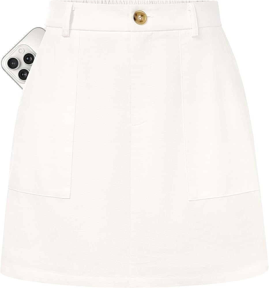 Kate Kasin Women Linen Mini Skirt with Shorts Underneath, High Waisted A Line Skort with Pockets,... | Amazon (US)