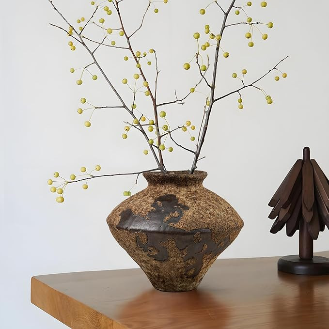 GeLive Brown Ceramic Rustic Vase Jingdezhen Handmade Vintage Pottery Flower Jar for Fresh and Dri... | Amazon (US)