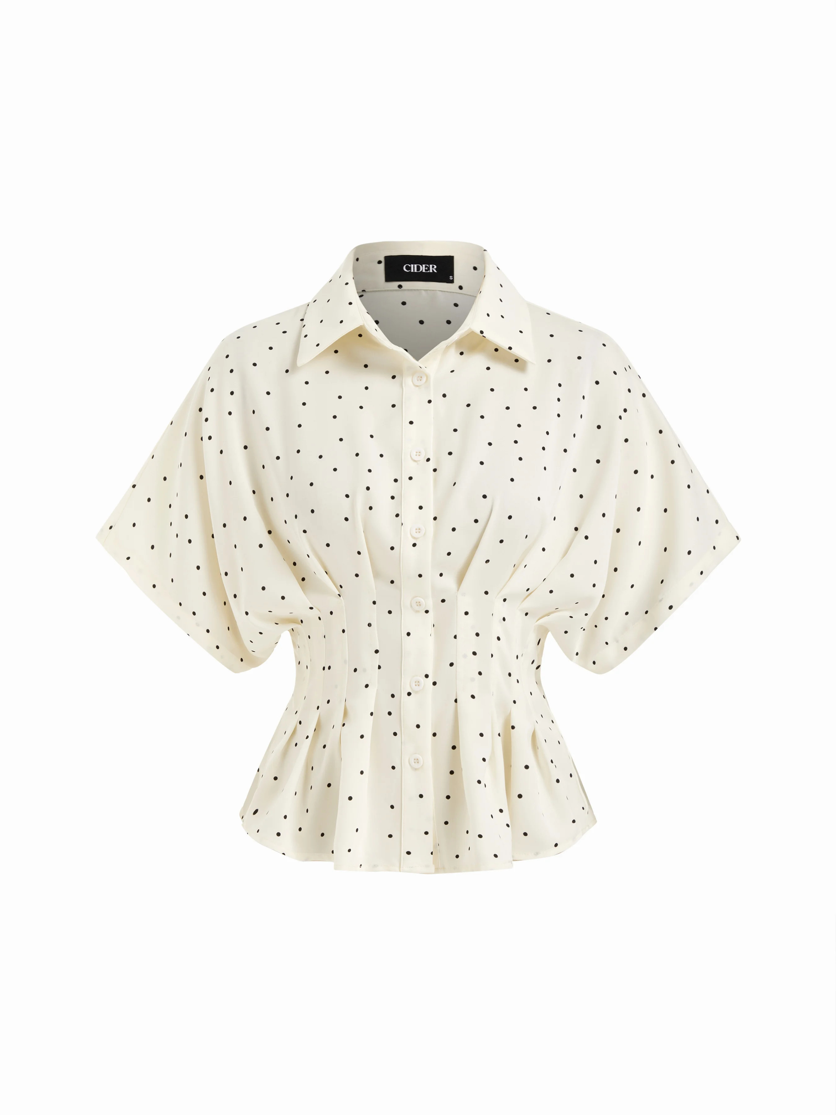 Chiffon Chiffon Polka Dot Ruched Cinched Waist Batwing Sleeve Blouse For Daily Casual | Cider