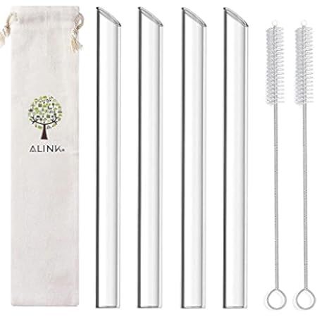 ALINK Reusable Glass Boba Straws, 14mm Extra Wide Clear Straws for Smoothies, Bubble Tea, Pack of 2  | Amazon (US)