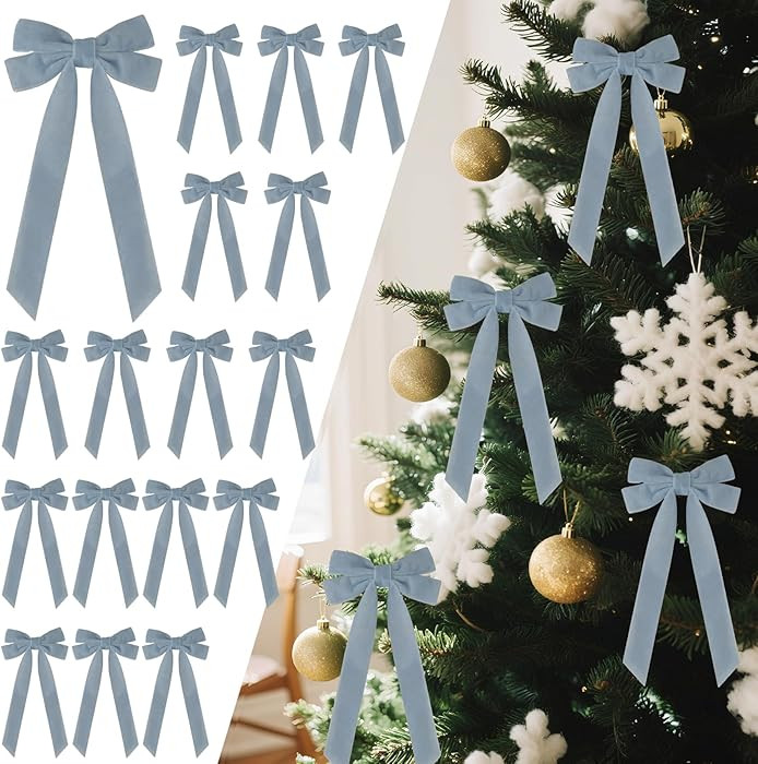 Senjie 16Pcs Velvet Ribbon Bows for Christmas Tree, Vintage Rustic Small Craft Bows Ornaments for... | Amazon (US)