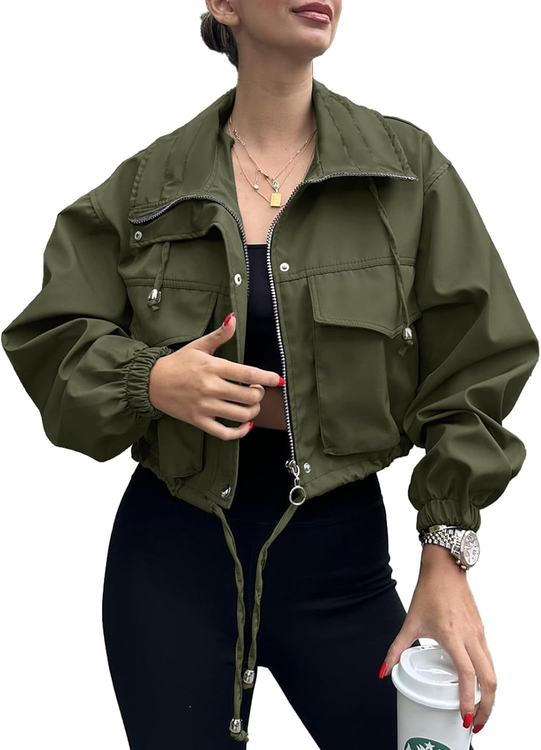 Tankaneo Womens Cropped Jacket Zip Up Lightweight Oversized Utility Anorak | Amazon (US)