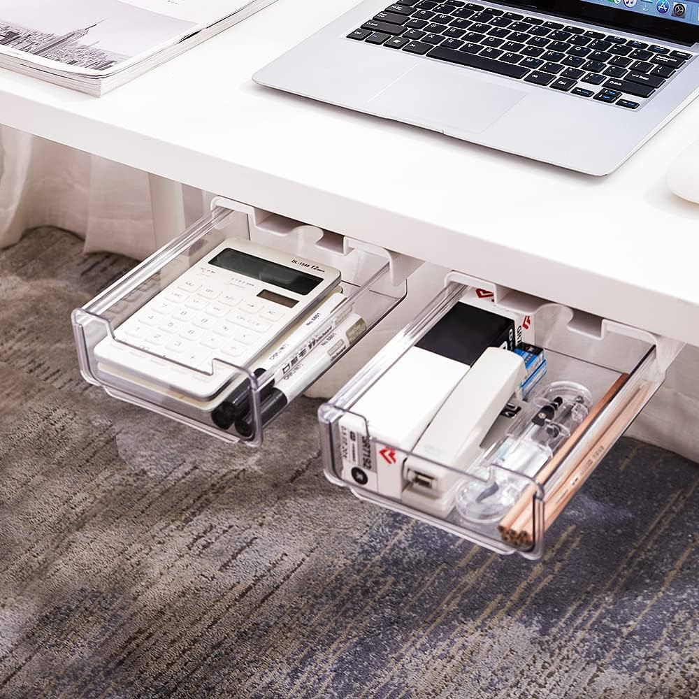 YOOUSOO Large Under Desk Drawer,2 Packs Self-Adhesive Under Desk Storage Organizer,Hidden Desk Dr... | Amazon (US)