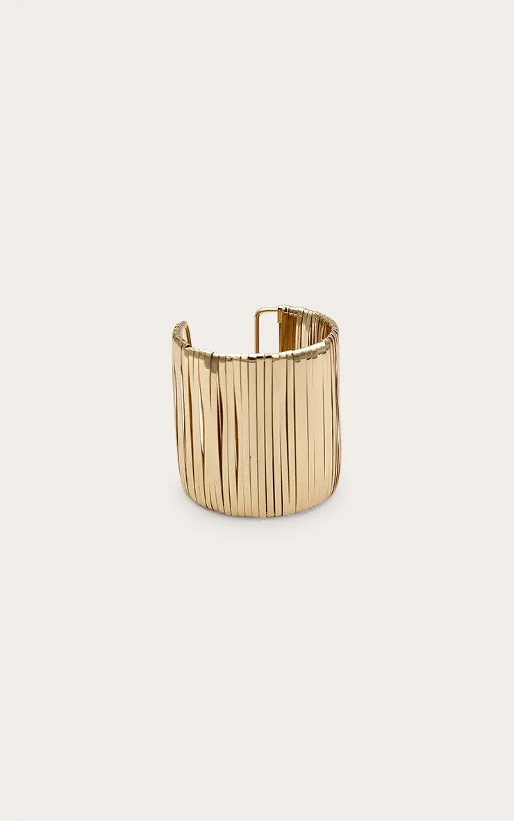 Gold Ridge Cuff Bangle | PrettyLittleThing UK