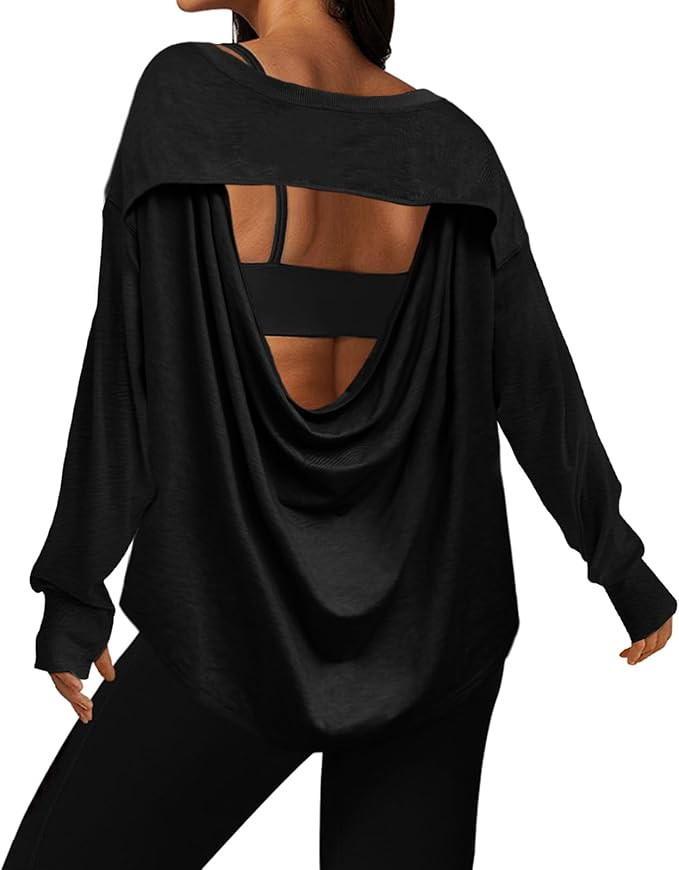 UNIANKIYA Open Back Workout Tops for Women Long Sleeve T Shirts Casual Activewear Athletic Yoga G... | Amazon (US)