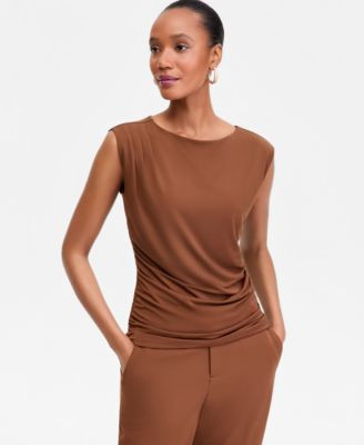 I.n.c. International Concepts Women's Short-Sleeve Ruched Boatneck Top, Macy's Exclusive - Supernatural Gr | Macy's