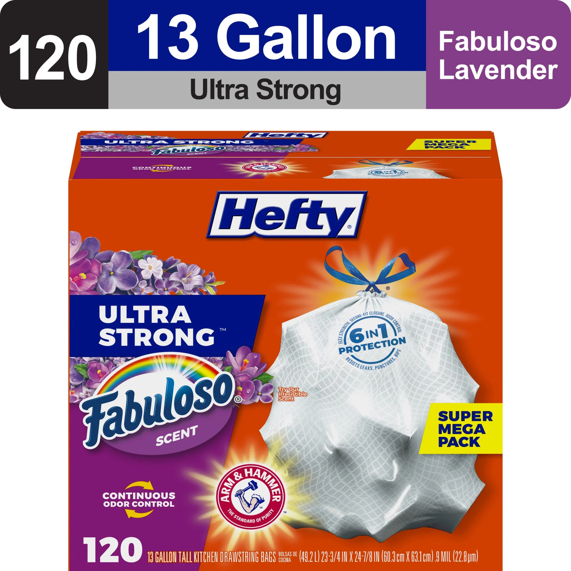 Hefty Ultra Strong 13 gallon Trash Bags, Tall Kitchen Trash Bags, White, Fabuloso Scent, 120 Bags | Walmart (US)