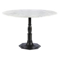 Hervey French White Marble Top Dark Grey Iron Pedestal Dining Table - Small - 48"W | Kathy Kuo Home