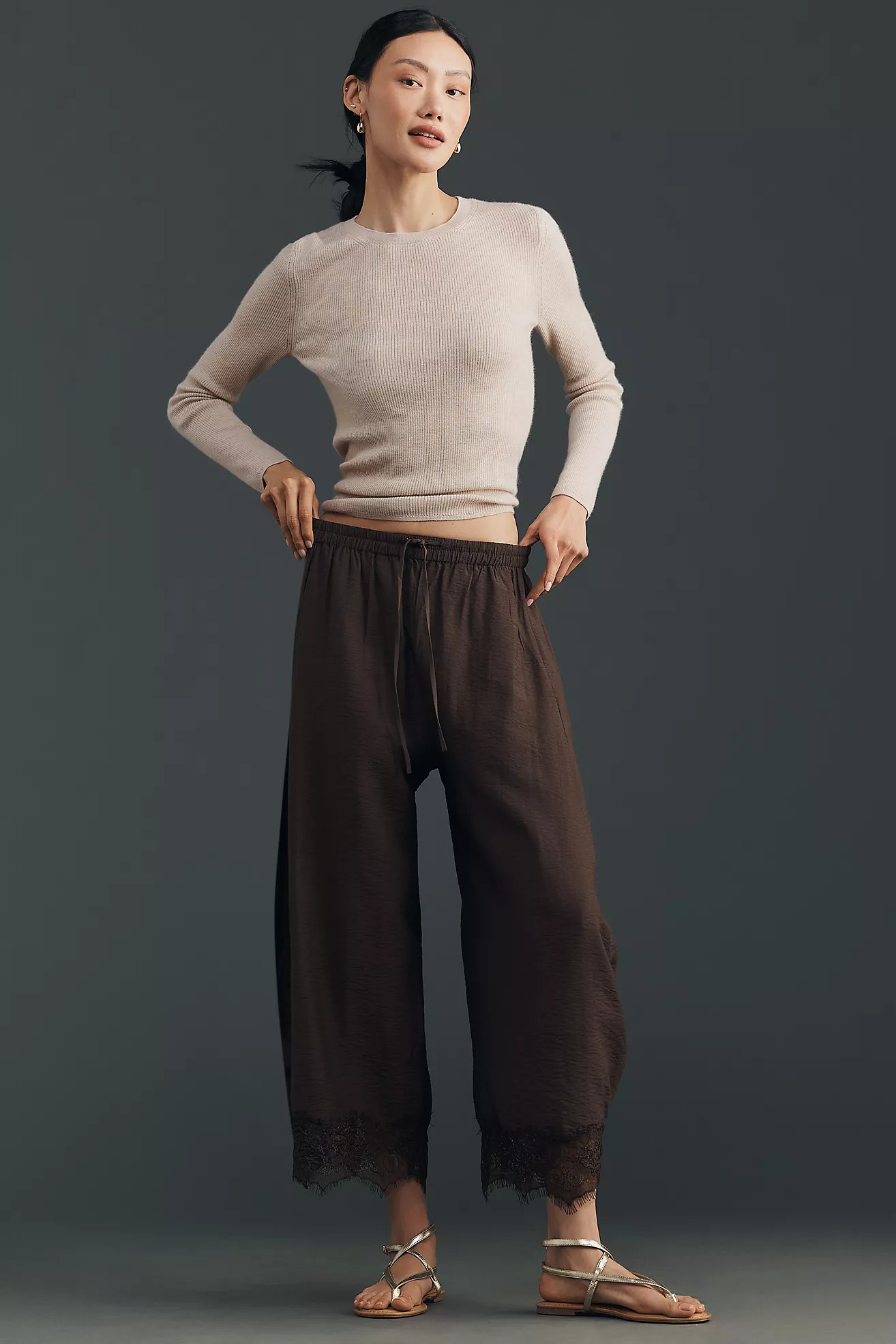 By Anthropologie Cropped Lace-Hem Pants | Anthropologie (US)