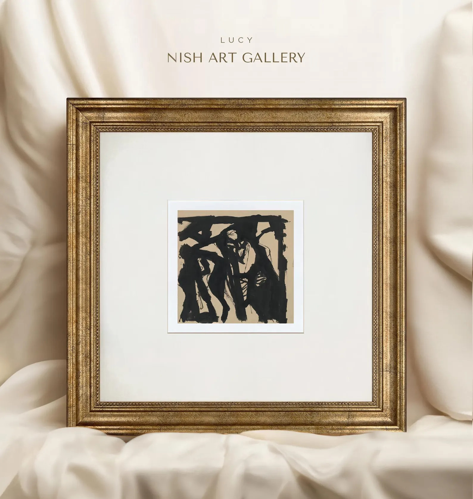 Framed Abstract Art Print: Black Beige Tones, Gold Foil Frame #325 - Etsy | Etsy (US)