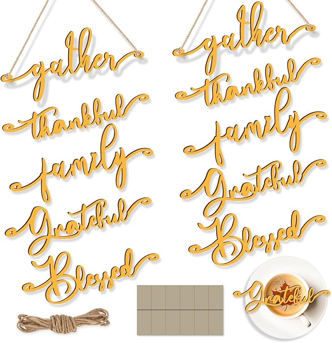Jetec 10 Pieces Thanksgiving Decor Thankful Grateful Blessed Wood Cutout Sign for Plate Table Wal... | Amazon (US)