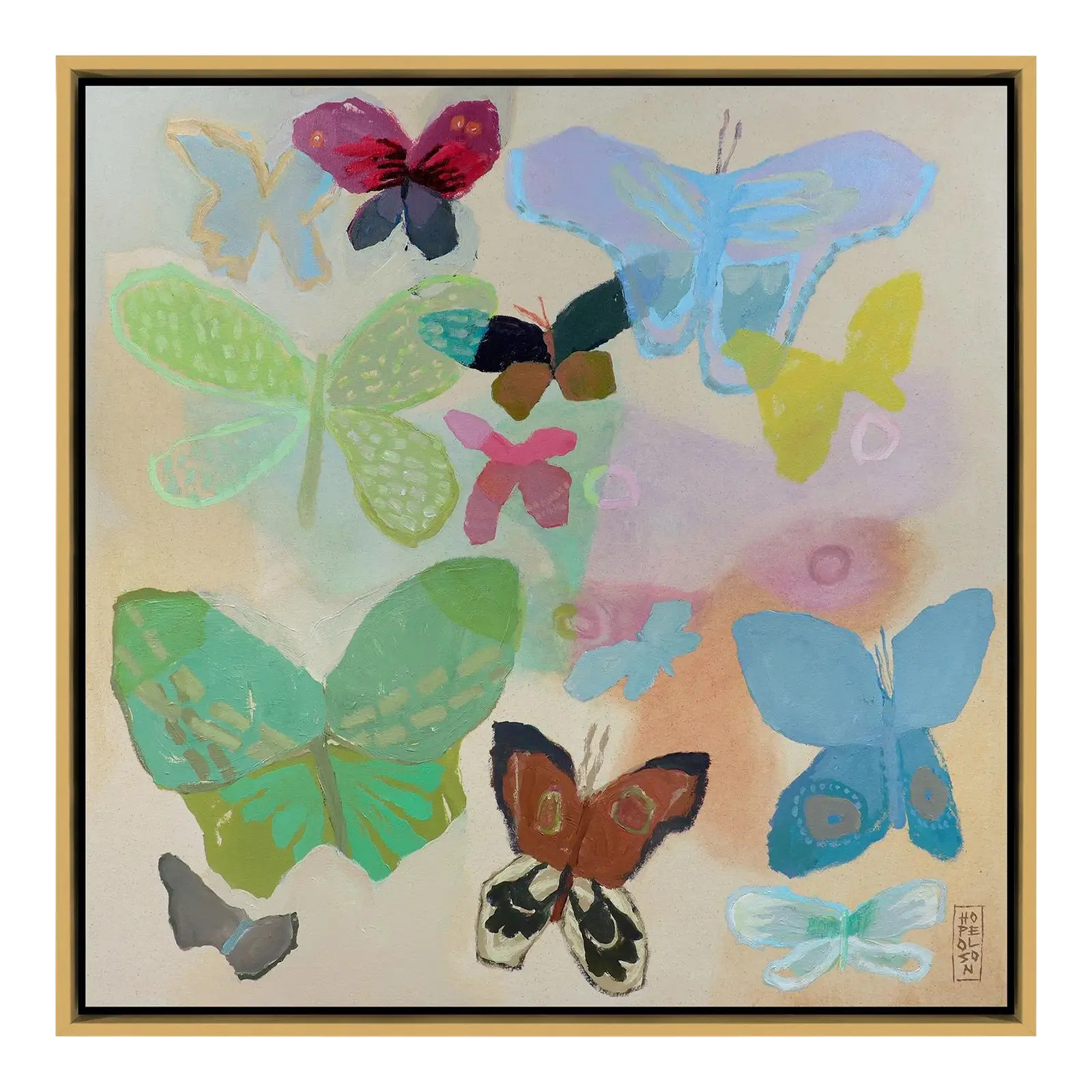 Butterflies II by Hope Olson in Gold Frame, Medium Art Print on Canvas | Chairish