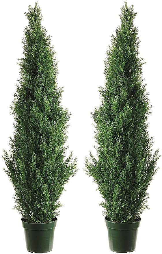 Two 4 Foot Outdoor Artificial Cedar Topiary Trees Uv Rated Potted Plants | Amazon (US)